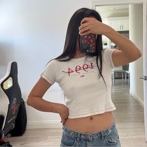 Urban Outfitters White Cropped Tee with Red Graphic